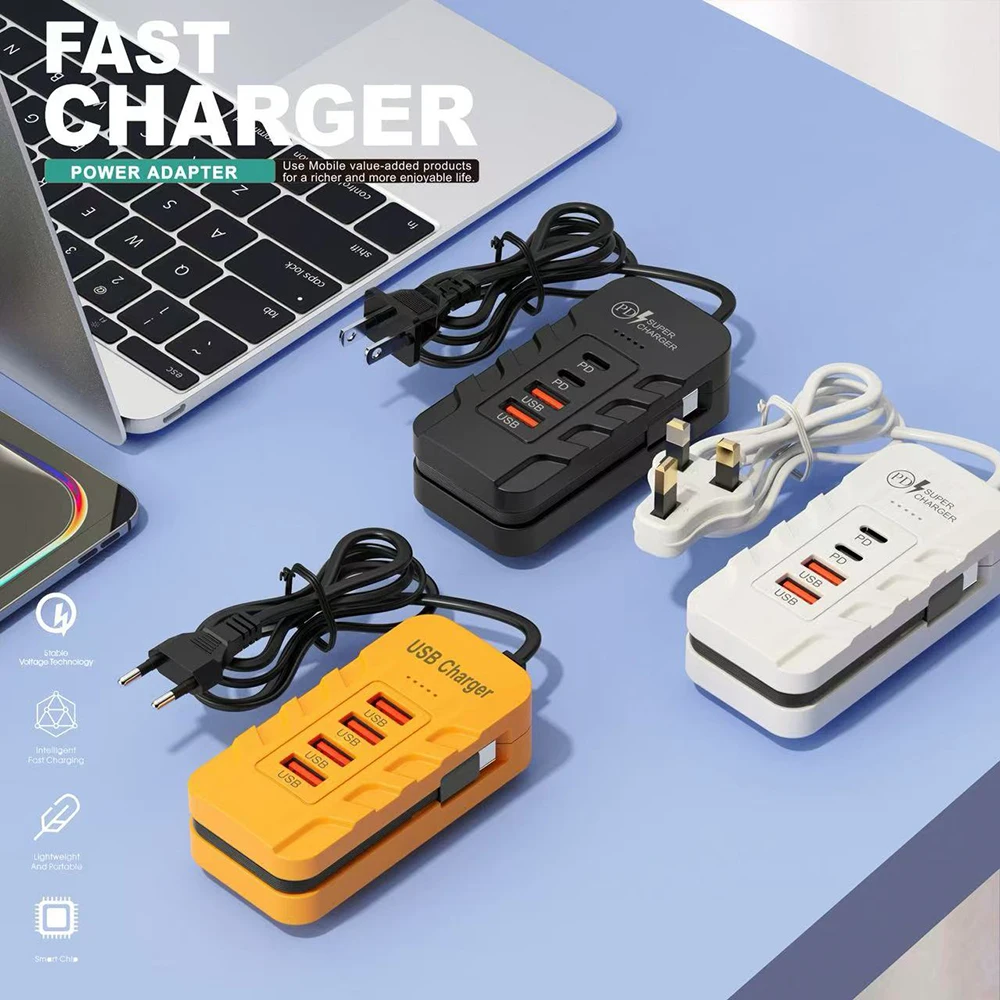USB C Charger Socket Type C Fast Charge 2USB 2PD USB Hub Adapter EU/US/UK Plug  USB Type C Quick Charge Wall Power Strip Adapter