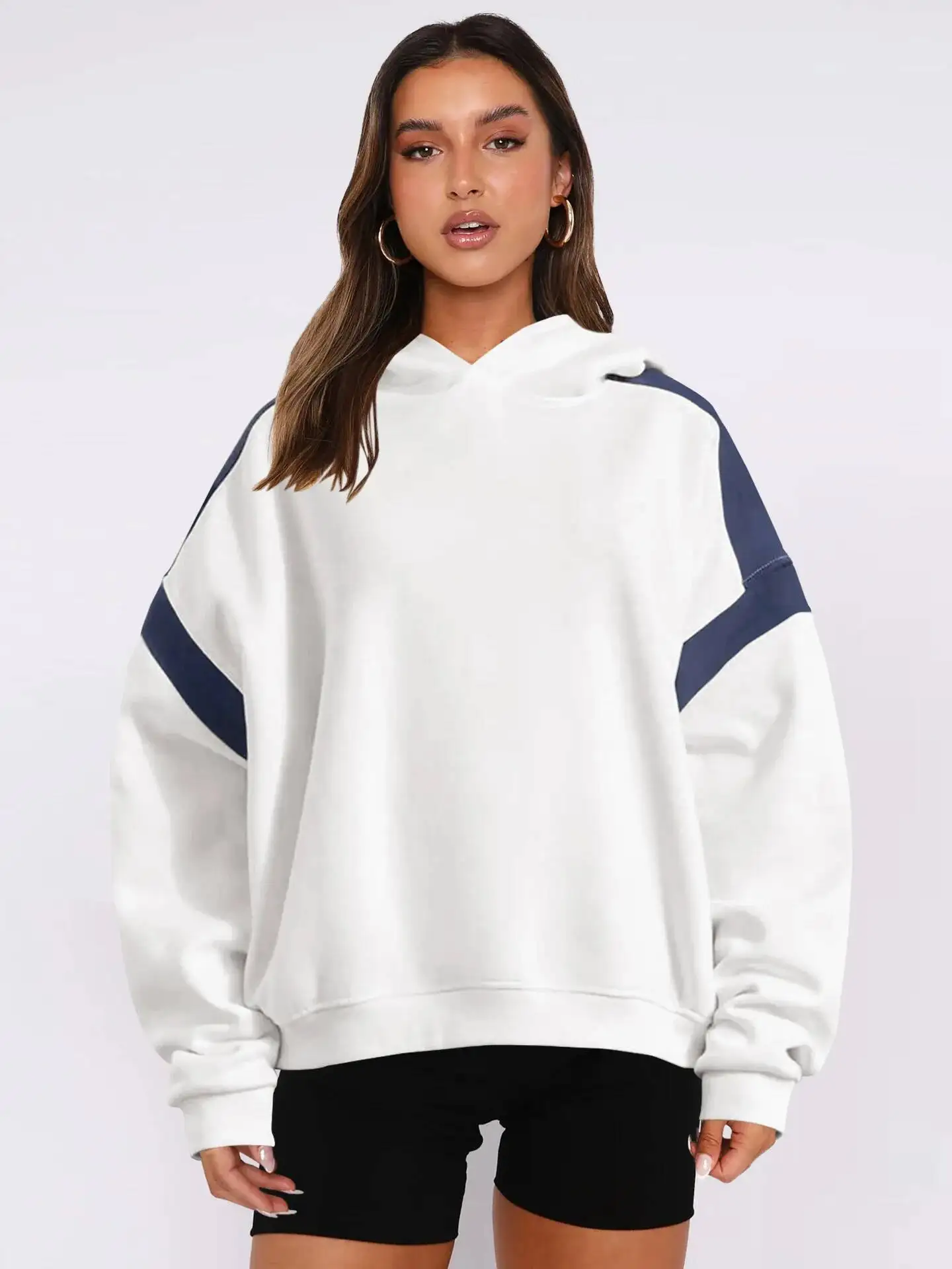 

Unisex Hoodies Autumn Winter Man Women Hooded Sweatshirt Color Block Design Long Sleeve Fashionable Loose Versatile Top