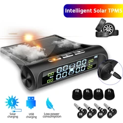 Sistema di monitoraggio della pressione dei pneumatici dell'auto TPMS intelligente 4 sensori Display avvertimento della temperatura della pressione dei pneumatici intelligente solare