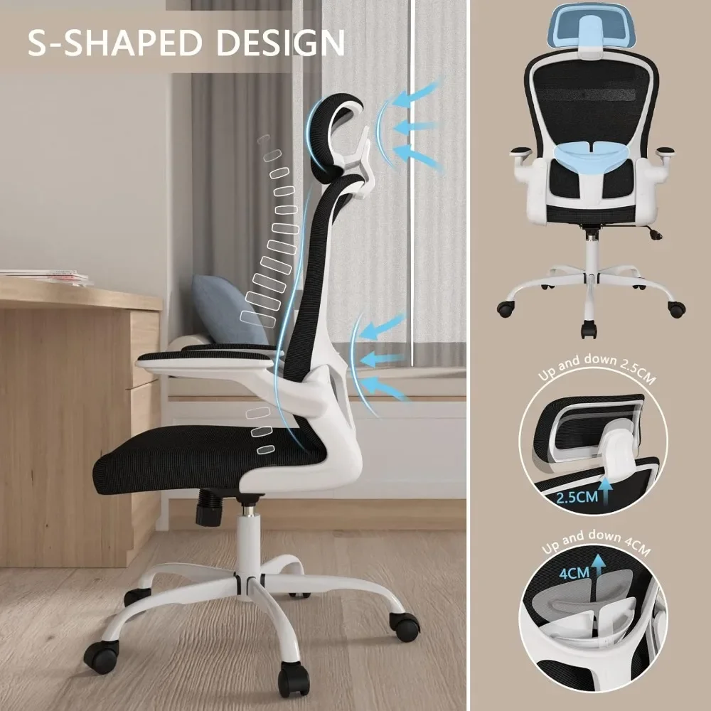 Breathable mesh office chair with adjustable waist support and headrest and swivel chair with foldable armrests Free shipping GM