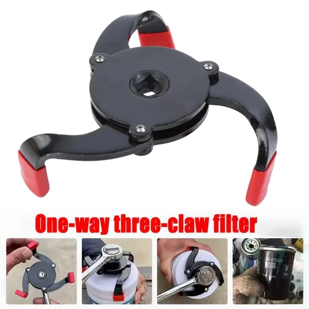 Adjustable Three Leg Oil Filter Wrench 3/8 Inch Drive Non-slip Red Rubber Tip Auto Filter Removal Repair Hand Tool Kit