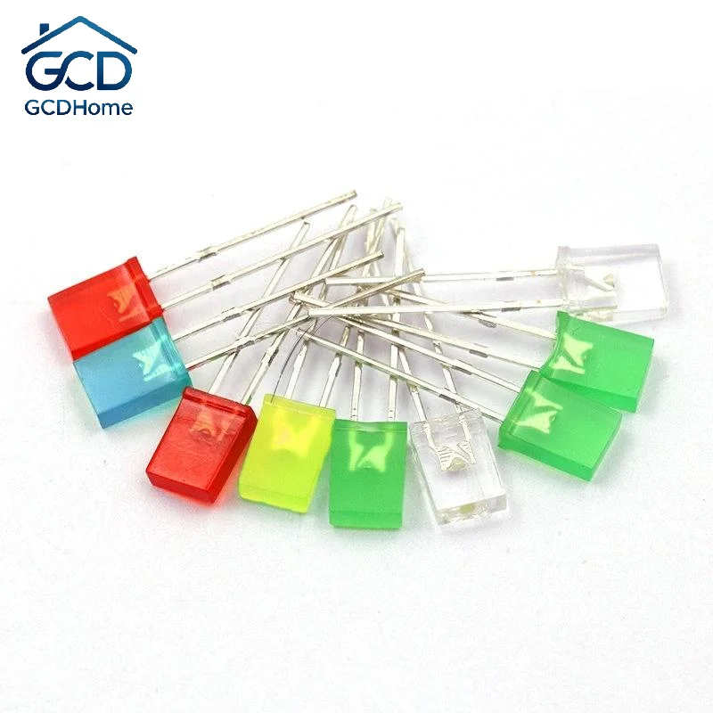 20Pcs 2x5x7mm Square LED Diode, Multi Color Long Pin Light Emitting Diode, For Electronic Circuit DIY Experiment Project