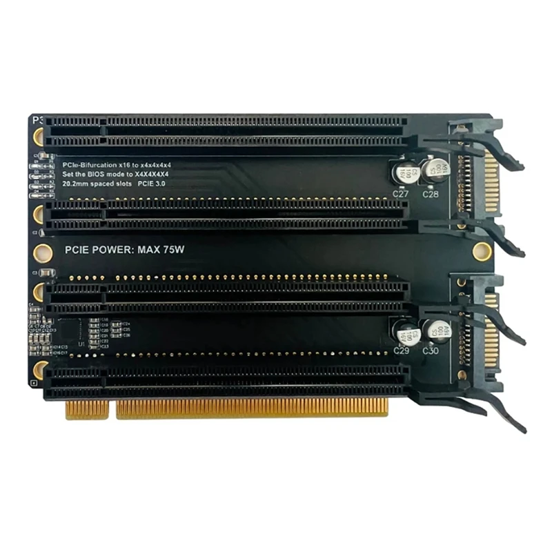 Super Sale PCIe X16 to X4x4x4x4 Expansion Card PCI-E 3.0 X16 1 to 4 Gen3 Expansion Card Adapter Card Split Card SATA Power Port