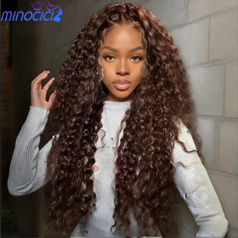 

Коричневые кудрявые парики из натуральных волос 13X6 HD с кружевной передней частью, предварительно прорезанные, бразильские, глубокая волна, 34 дюйма