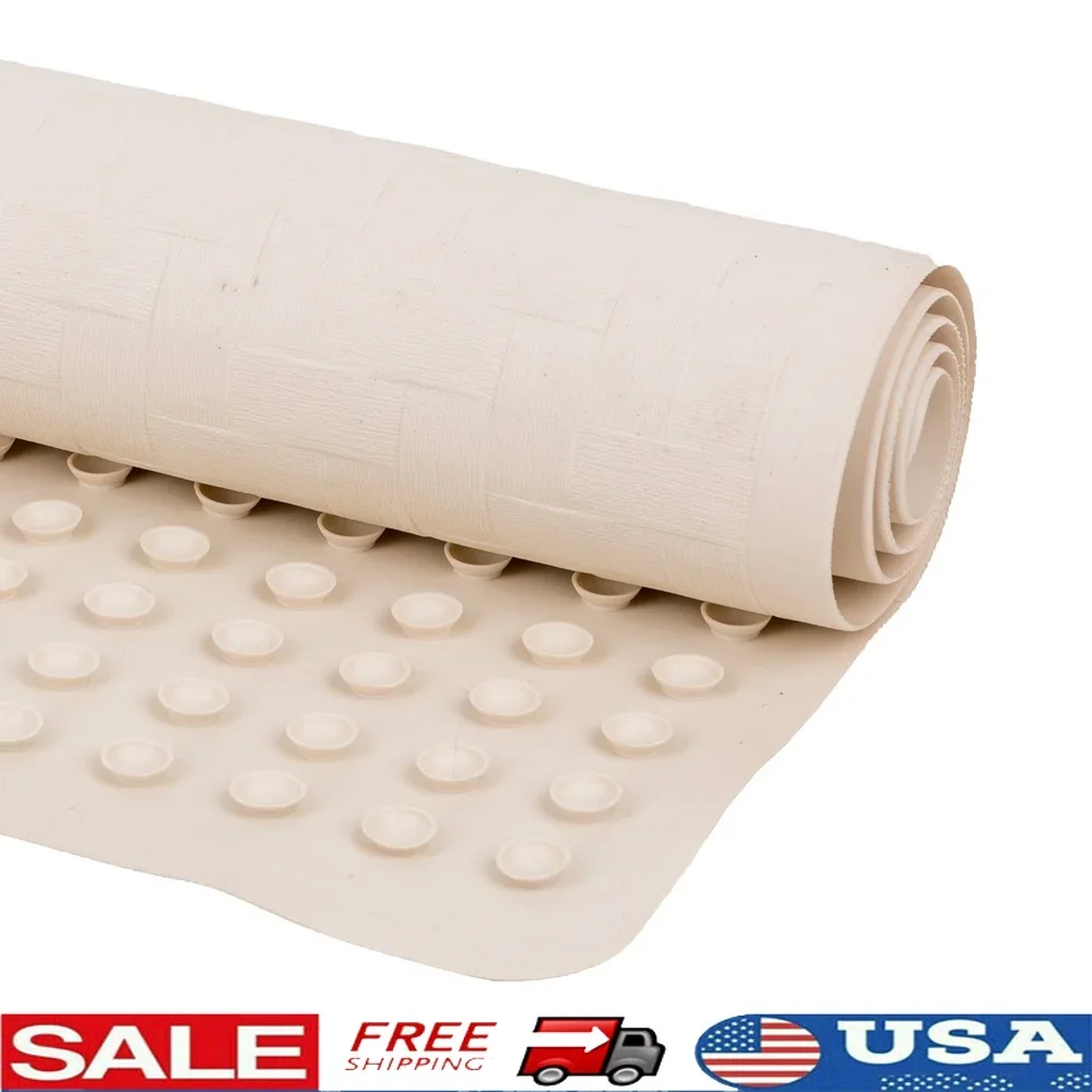 

Rubber Bath Mat with Suction Cups Non-Slip Cushioned Surface Rectangle In-Tub Use Machine Washable Bathroom Essential
