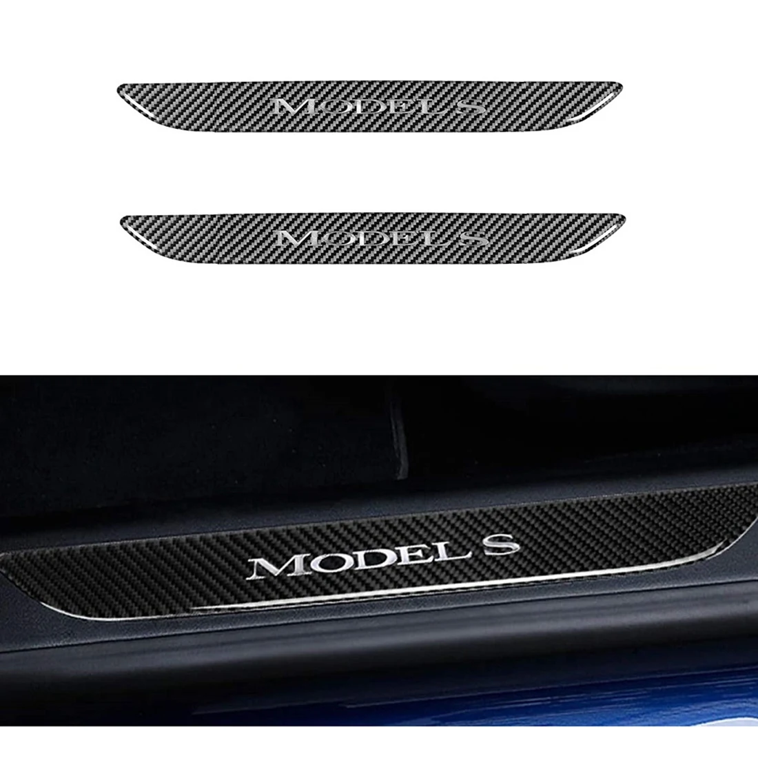 Car Door Sill Proteção Capa, Anti-Scratch Fibra De Carbono Guarnição Adesivos, Acessórios para Tesla Model S