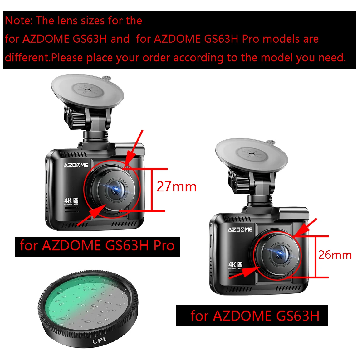 for AZDOME GS63H pro HD CPL Filter HD Lens Dust Protection Anti Glare for AZDOME GS63H CPL Filter