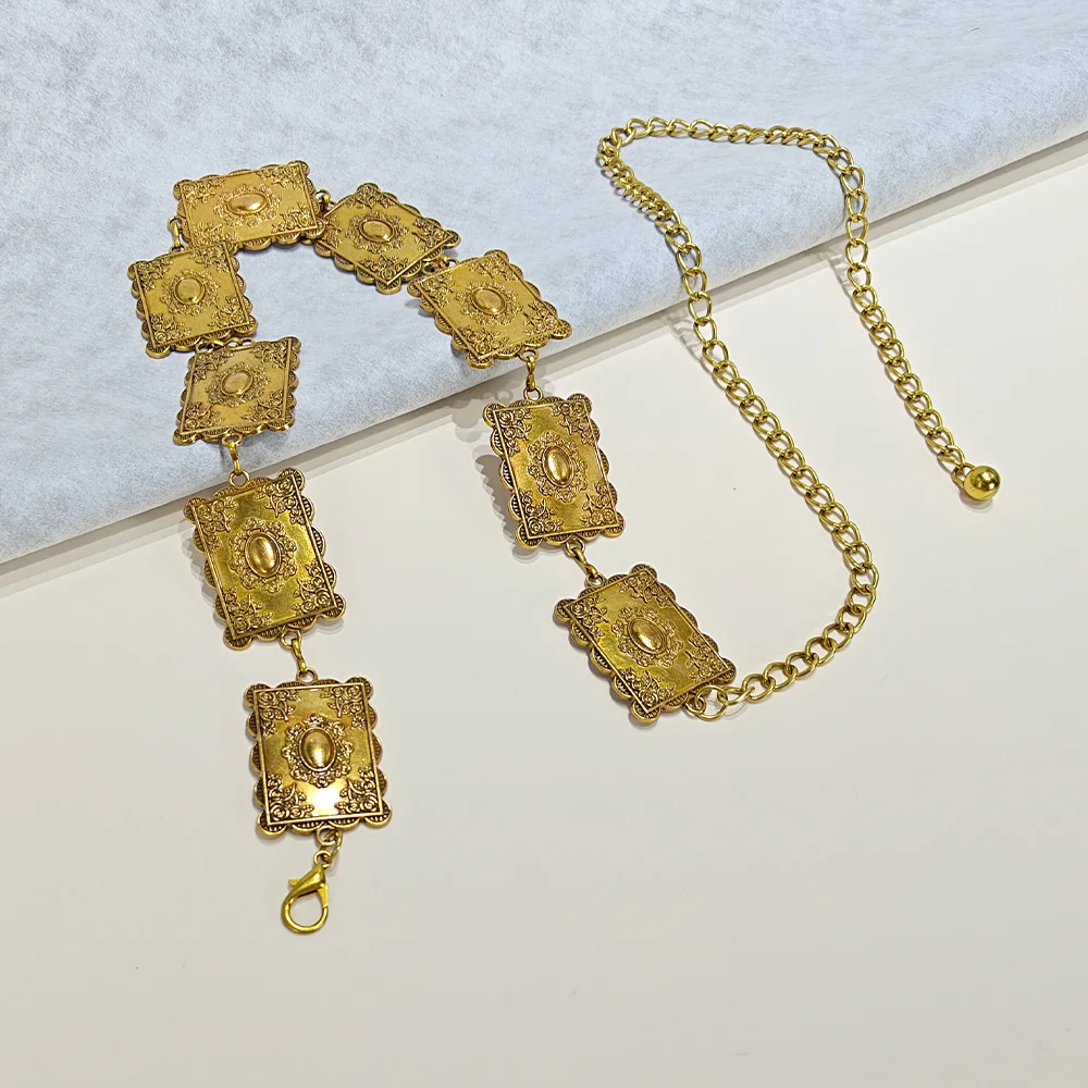 Chaîne de taille rectangulaire Vintage en métal pour femmes, Cowboy occidental, haute qualité, luxe de styliste, chaîne dorée exquise