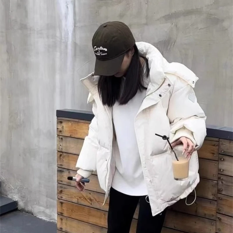 겨울 여성 퍼프 코튼 자켓 따뜻한 두꺼운 긴 소매 오버 사이즈 후드 짧은 파카 여성 루즈 퀼트 패딩 코트 아웃웨어