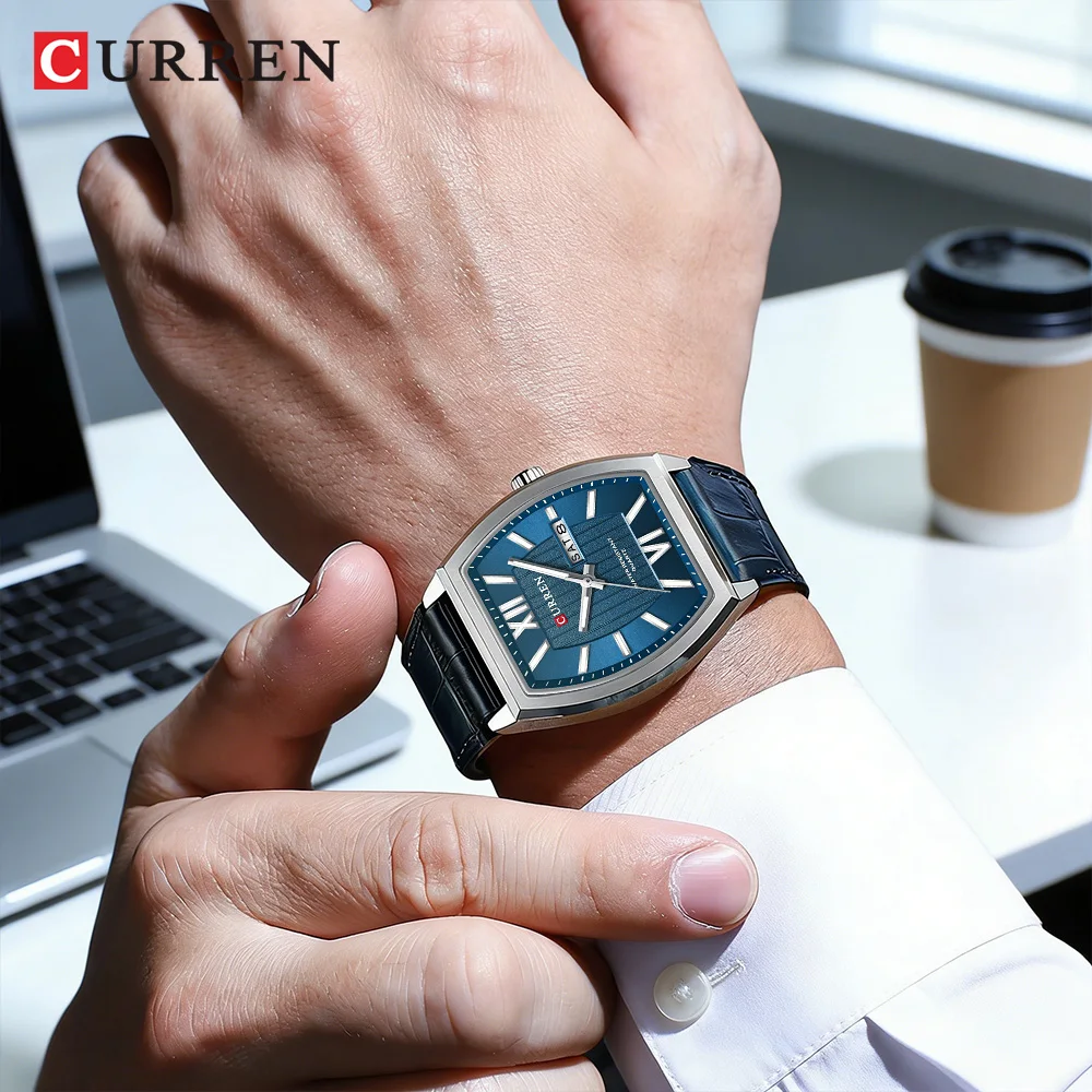 CURREN Modern Minimalist Design Men's Watch with Day-Date Slim Rectangle Quartz Wristwatch with Luminous Hands Elegant Business