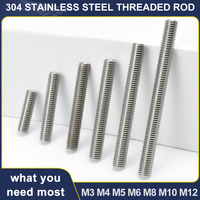 M3 M4 M5 M6 M8 M10 M12 304 Stainless Steel Full Threaded Rod Bolt Length16mm-500mm Fully Metric Headless Thread Stud Rods Screws