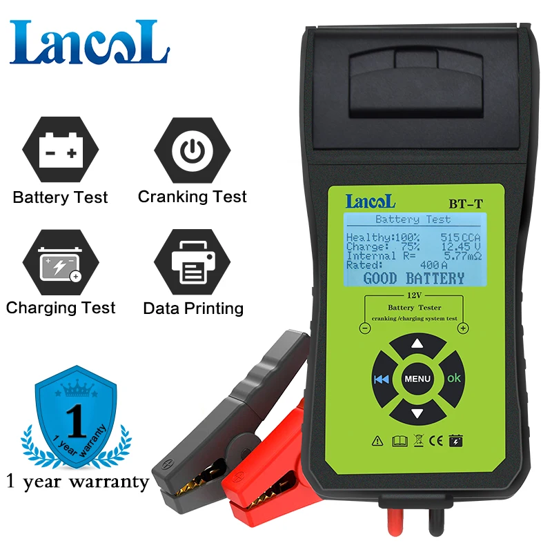 Lancol BT-T Car Battery Tester Battery System Analyzer with Printer Multilanguage Automotive Power System Diagnostic Meter