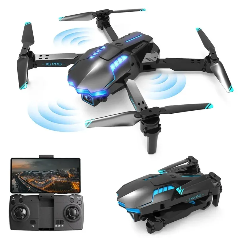 Drone X6 PRO dengan Kamera untuk Pemula, Kamera 4K HD, WIFI FPV, Drone RC 120 °   Mainan Quadcopter RC Lipat dengan Lensa yang Dapat Disesuaikan