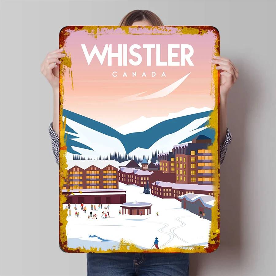 Свисток, Канада, пейзаж, металлические настенные художественные лыжные курортные горные пейзажи, домашний декор