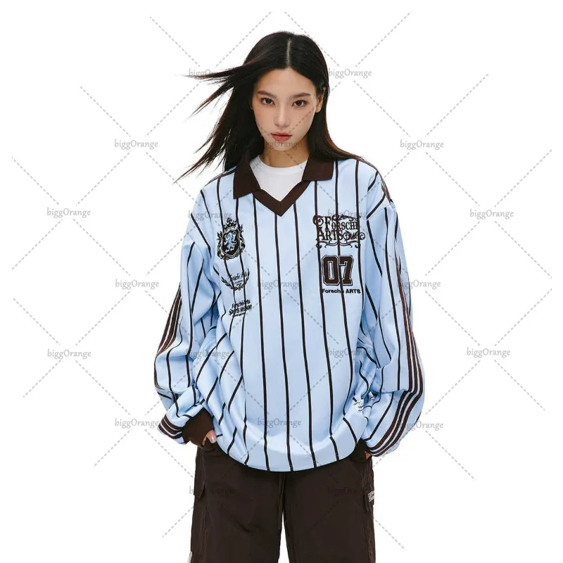 

2025 Hip-hop Trendy Streetwear Tops Women American Retro Classic Striped Jersey Y2K Harajuku Casual Fashion Oversized T-shirt