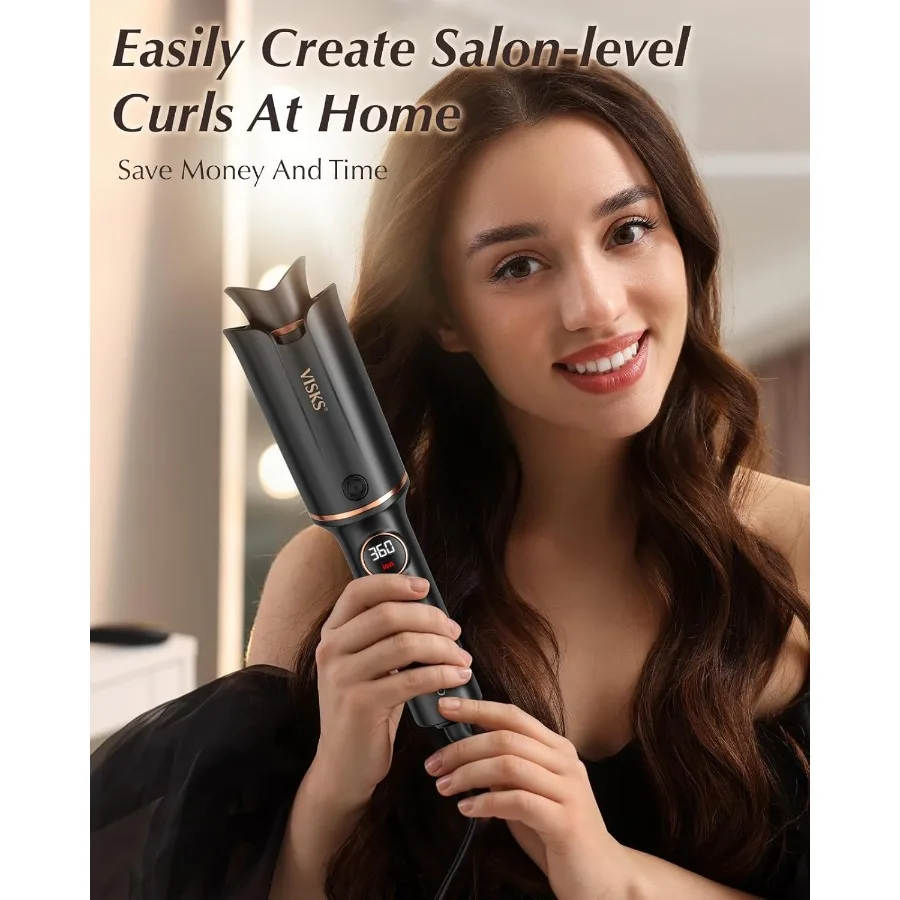 Automatic Rotating Curling Iron V668 Pro Ceramic Hair Curler with Keratin-Coated Barrel Digital Temperature Display Anti-Scald