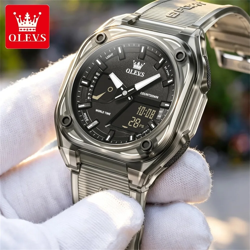 OLEVS Watches Original Brand Square Quartz Watch Waterproof Super Luminous Watch Electronic Display Stopwatch Gifts Box 1118