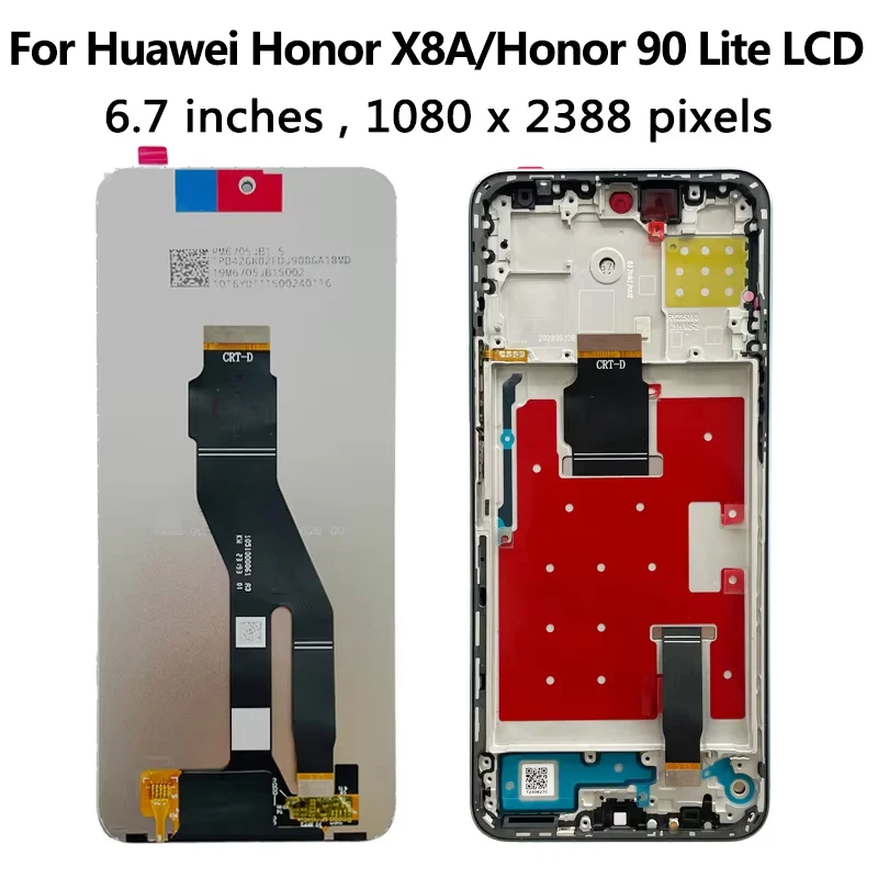 6.7“Display For Honor X8A X8a LCD CRT-LX1 LX2 LX3 Display Touch Screen Digitizer For Honor 90 Lite 90Lite  CRT-NX1 Display Frame