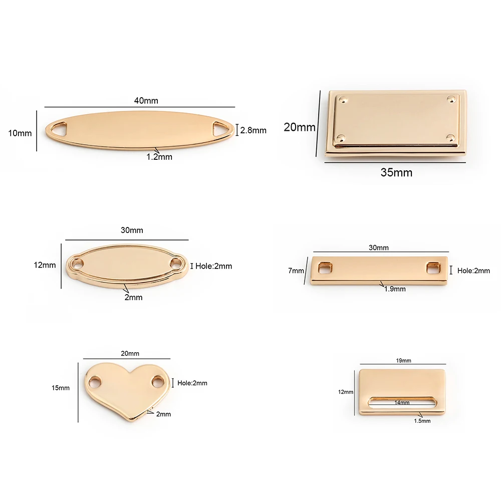 50/100/200PCS Rectangle/Love Shape Metal Sewing Label Customize Logo For DIY Shoes Bags Purse Handbag Screw Decorative Tag Name