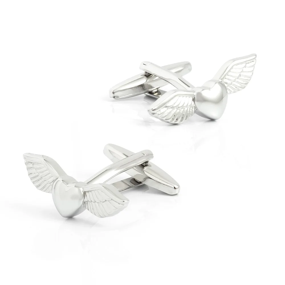 Angel Wings Love Cufflinks Heart Shaped Wings Silver Metal Cufflink Business Suit Shirt Cufflinks Accessories