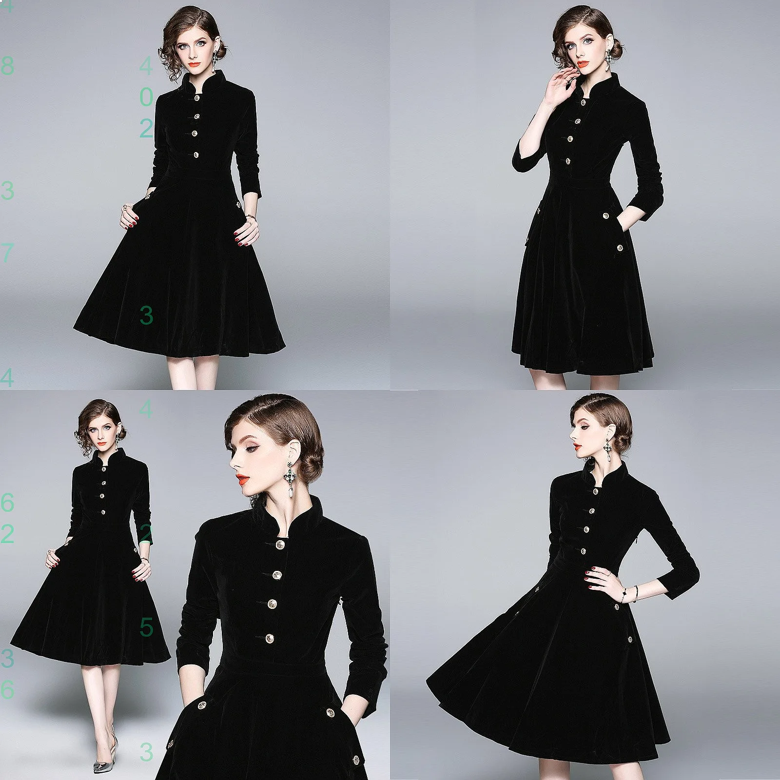 Black Style Stand Collar Velvet Dress Dresses for Women Spring Summer Elegant Long Coat Jacket - view 5