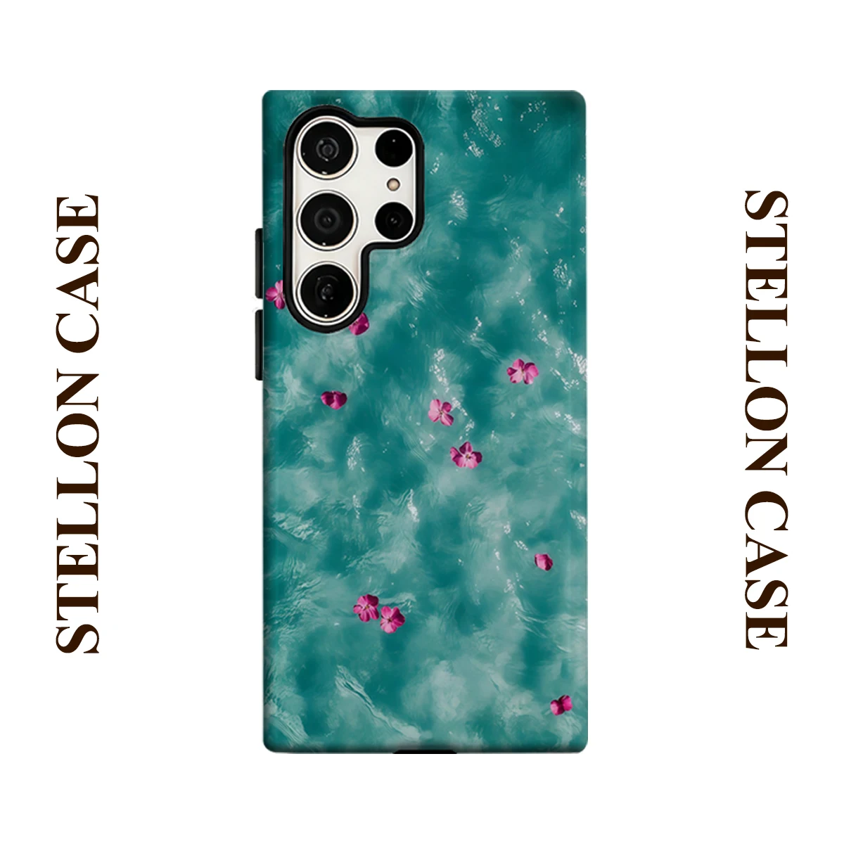 Turquoise Water Petal Glossy Double Layer Shockproof Phone Case For Samsung Galaxy S25 Ultra S24 Plus S23  Ultra Hard Back Cover
