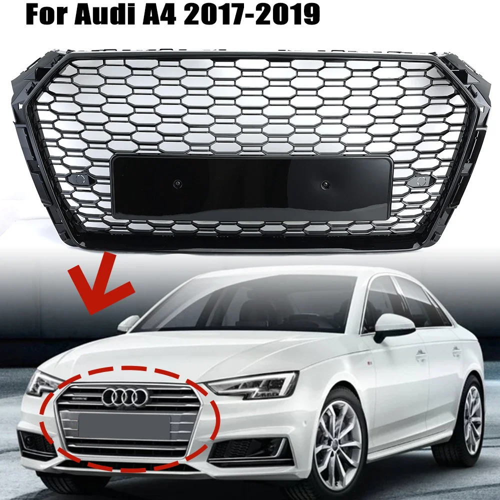 Front Bumper Racing Grills for Audi A4 Avant S4 S-line B9 2017 -2019 EU Version Honeycomb Grills Car Accessories Mesh Hex Grille