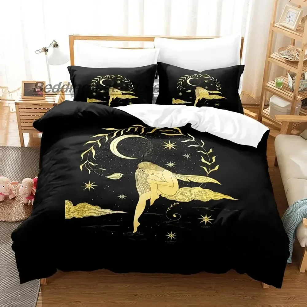 Popular Witch Moon Bedding Set Single Twin Full Queen King Size Bed Set Aldult Kid Bedroom Duvetcover Sets Anime Bed Sheet Set