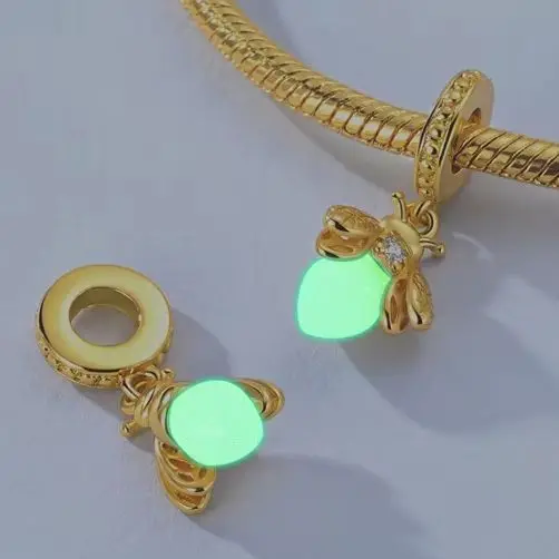 

925 Silver Charm Gold Firefly Original Pendant Fit Bracelet Making For Lady Fine Jewelry