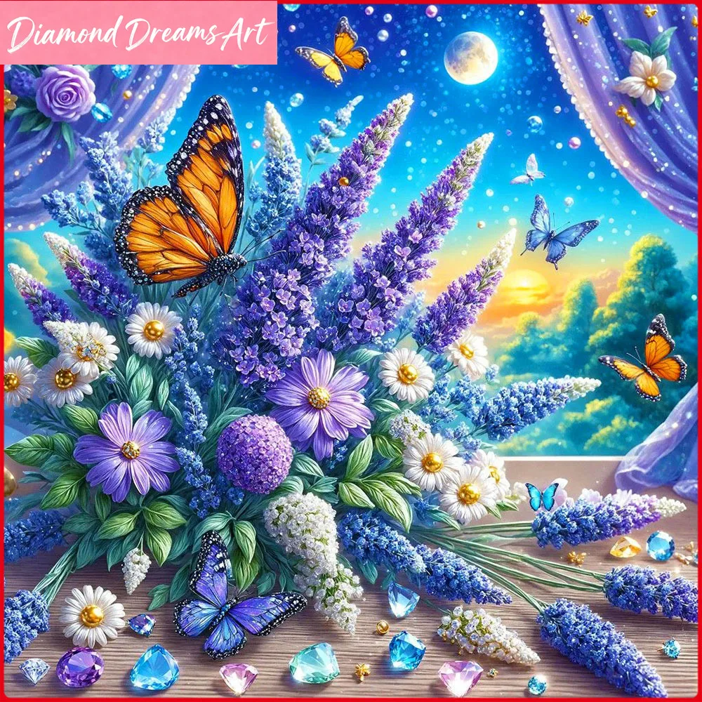 

Алмазная вышивка с цветами и бабочками, полный комплект, картина из страз, без рамы