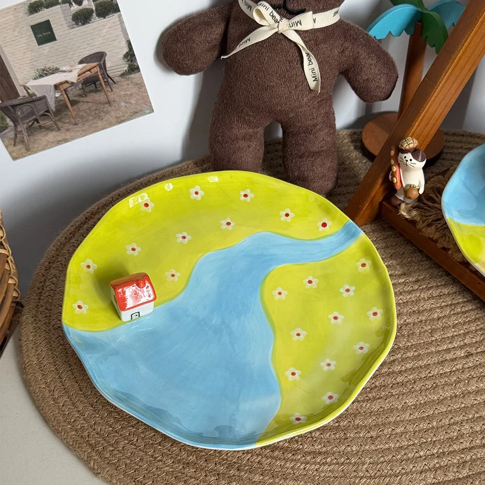 3D House Relief Creative Ceramic Plate Delicate Porcelain Kitchen Dinnerware Breakfast Toast Cake Dessert Plates Beautiful Gifts