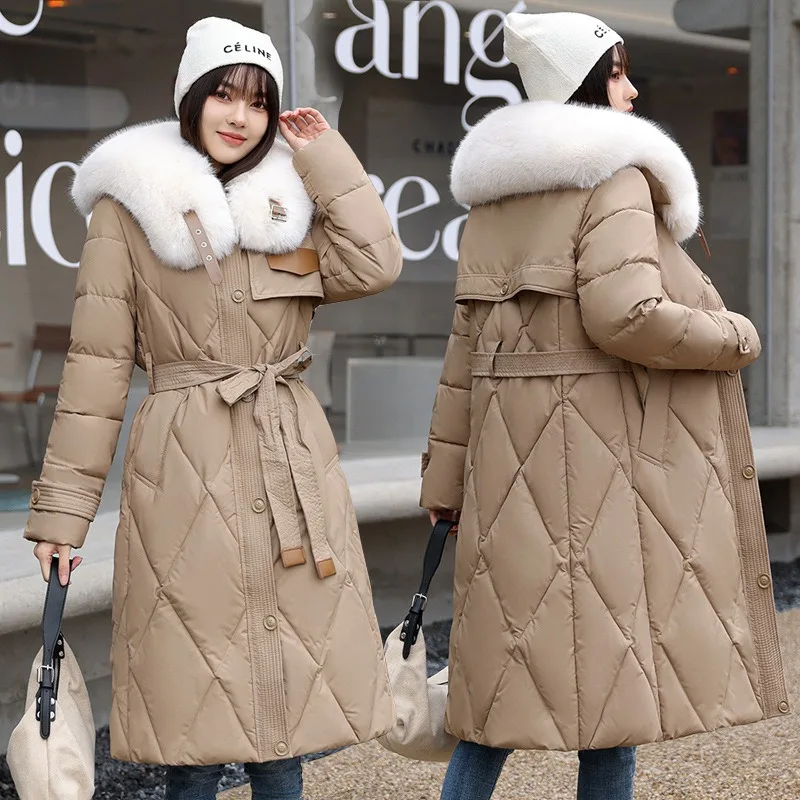 Down Padded Jacket Women Long 2024 Winter New Version of Fashion Slim Over The Knee Thickened Female Parkas Warm Fashion  Coat