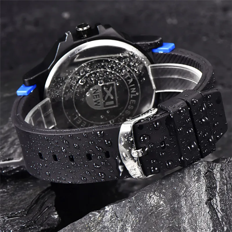 Men XINEW Brand Watches Students Fashion Casual Silicone Band Sports Date Quartz Watch Erkek Barato Saat Montre Homme Black 2024