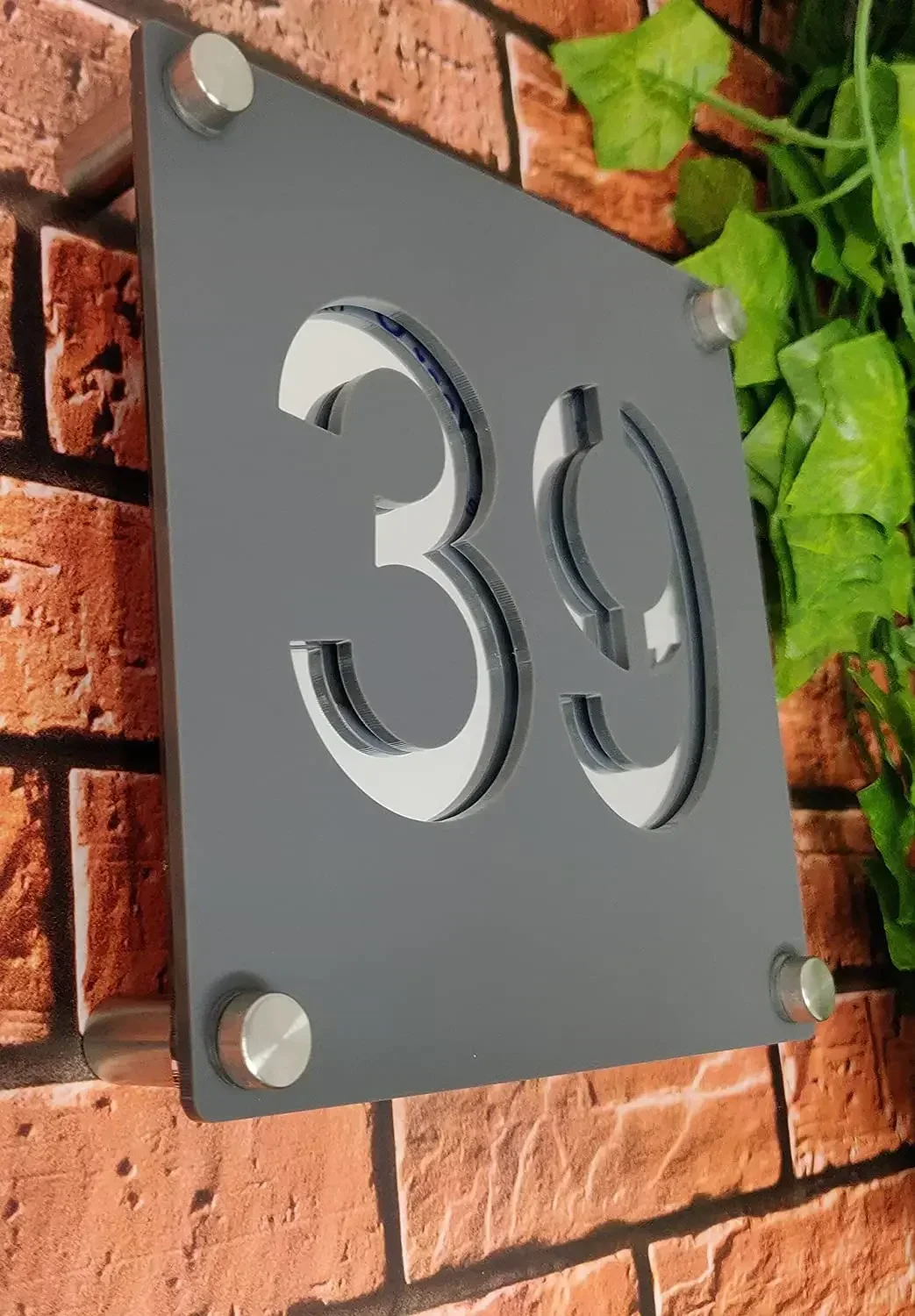 Laser-Cut Acrylic House Sign Address Plate with Mirror Backing Number & Street Name Silver/Gold Mirror Finish