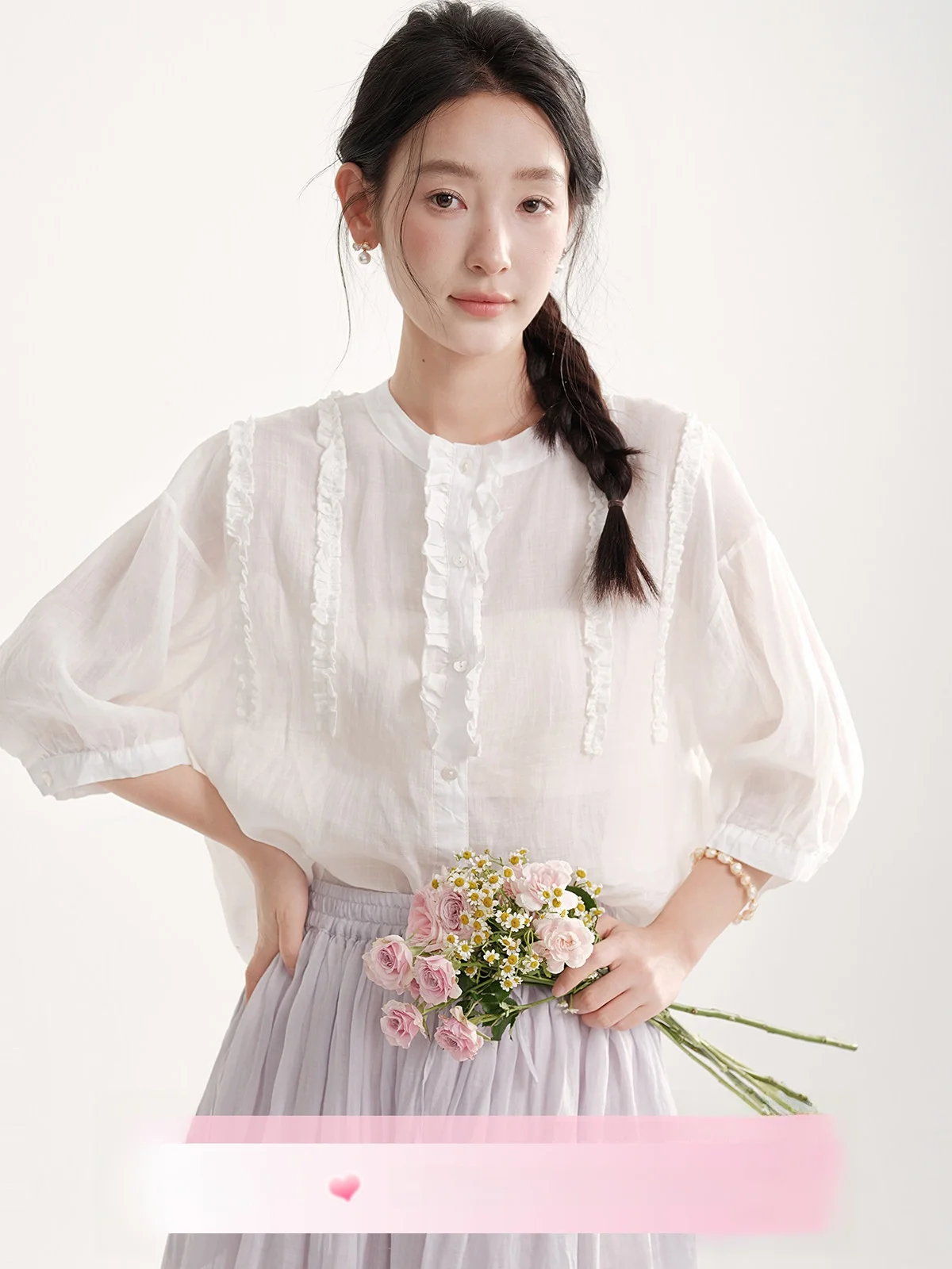 

White Flax irt Women's Summer Loose Thin Seven-Quarter Sve round Ne Pure Color Breathable Comfortable Korean Sle Top