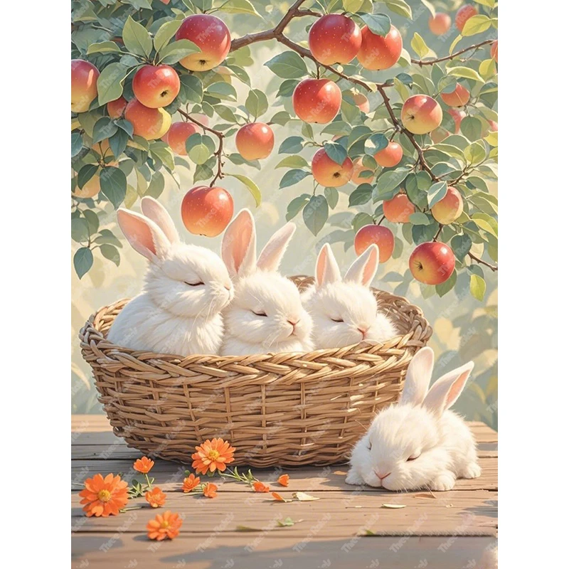 Three Ratels QHH172 lovely rabbits playing under trees cartoon wall stickers for home decoration waterproof self-adhesive