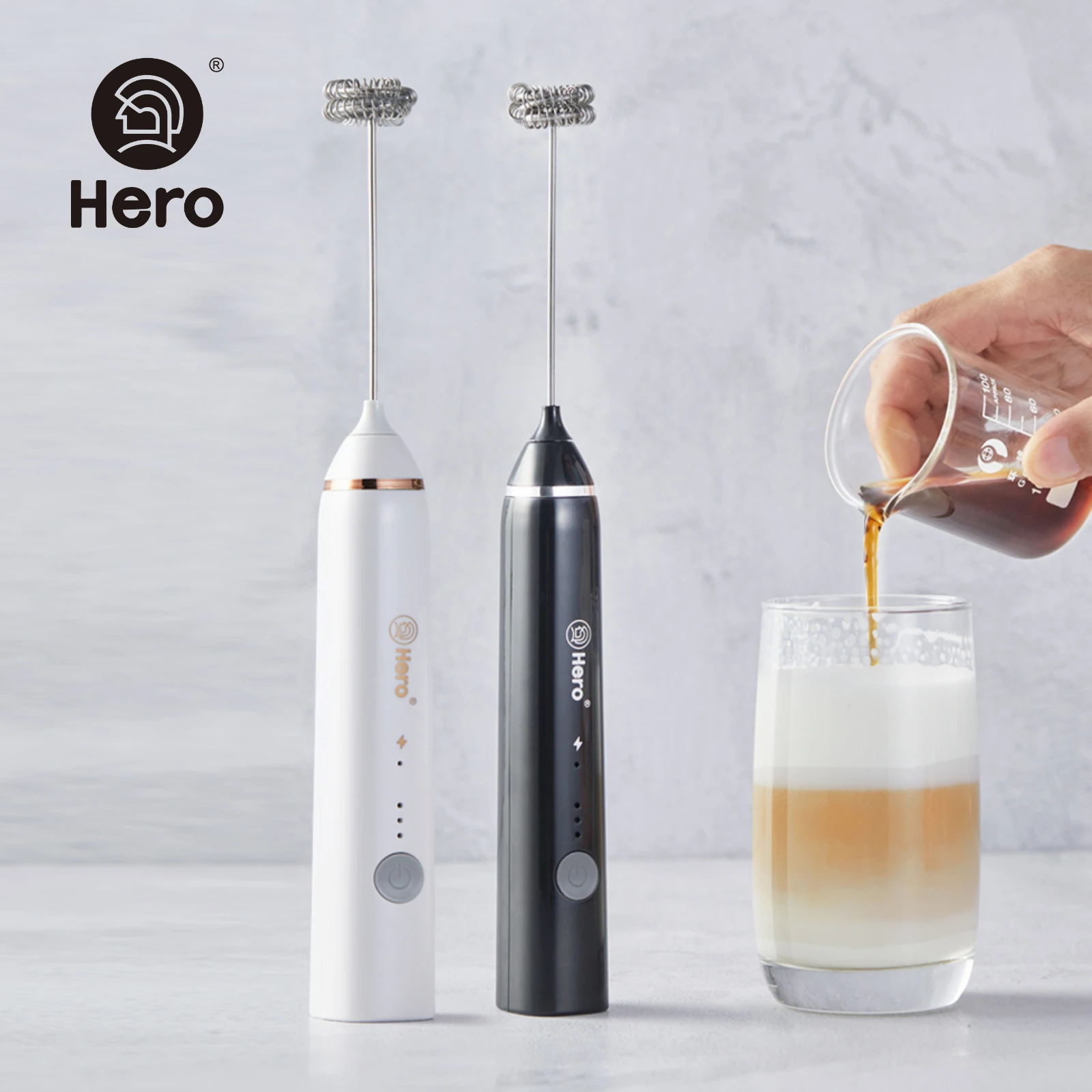 

HERO Portable Rechargeable Electric Milk Frother Foam Maker Handheld Foamer High Speeds Drink Mixer Coffee Frothing Wand