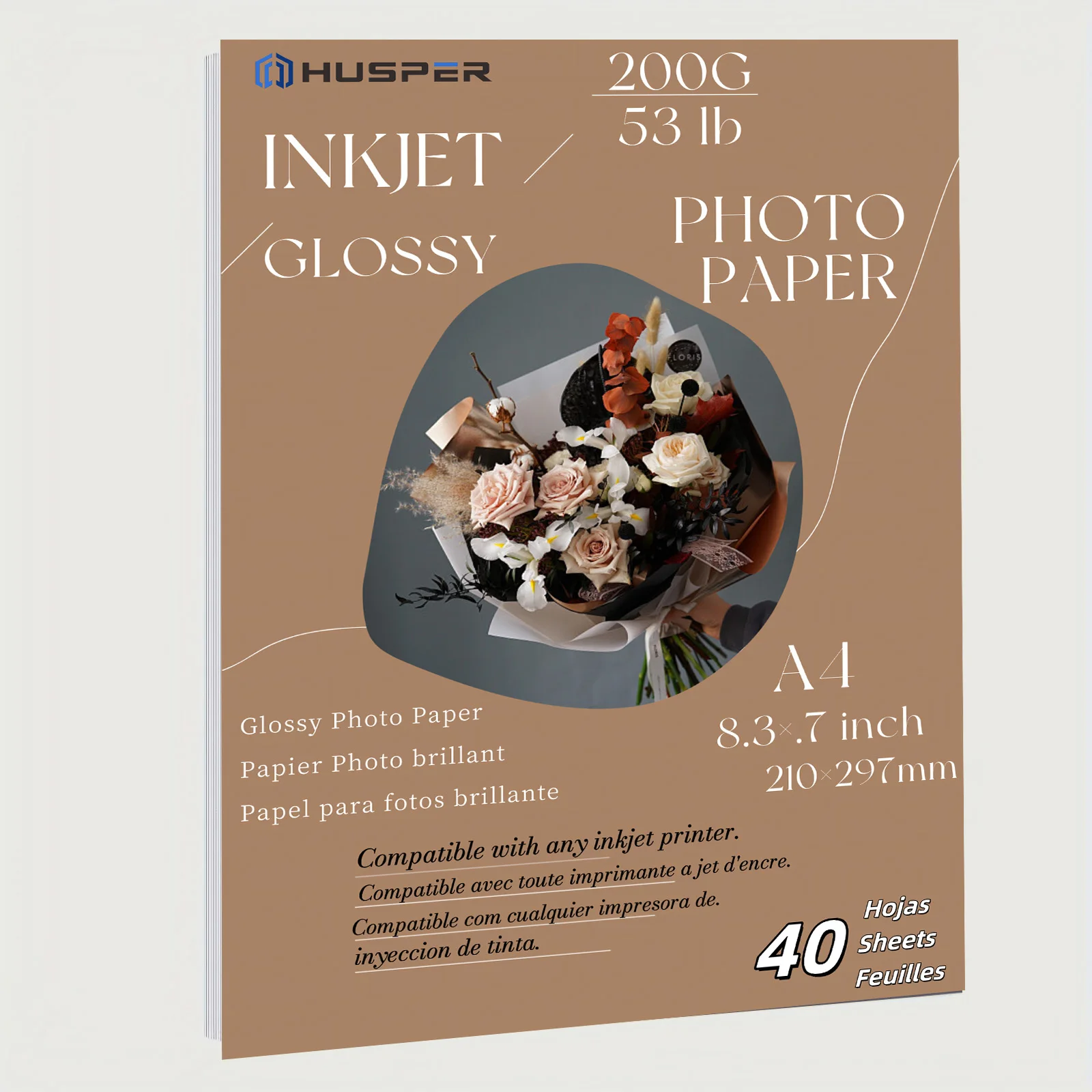 

HUSPER A4, размер 200 г, 40 листов, глянцевая фотобумага для струйной печати, 8,3 × 11,7 дюйма