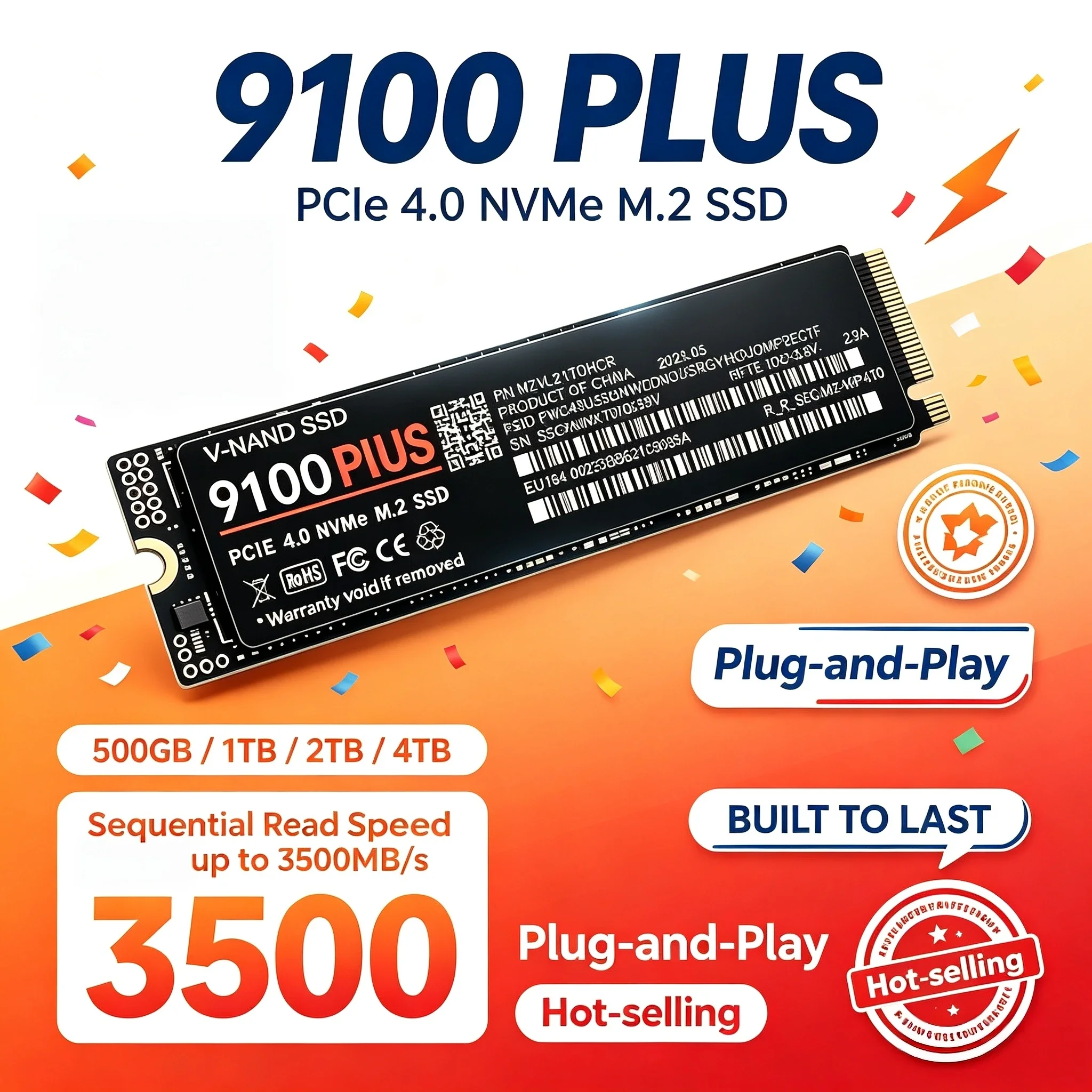 SSD NVMe PCIe 4.0 9100 PLUS M.2 3500MB/s Unidade de Alta Velocidade para Jogos PS5, Laptop e Desktop 1TB 2TB 4TB