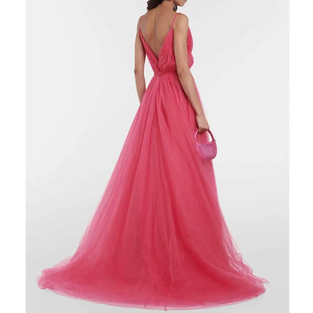 Abito sottoveste con collo profondo rosa abito da Cocktail con scollo a cuore abito da ballo con volant Sexy Tulle ricamato mantello in Tulle occasione formale da donna