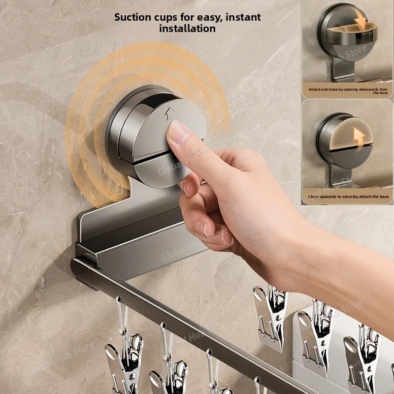 Wall Mount Suction Cup Drying Rack Socks Folding Drying Rack Household Clothes Rack Hanger (With 12 Clips) for Drying Towels