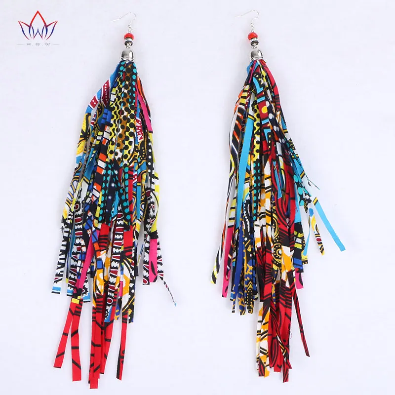 BRW 2022 Fabric Handmade Earrings With Tassel Boho Long Earrings African Tribal Ankara Handmade Jewelry African Earrings WYB129