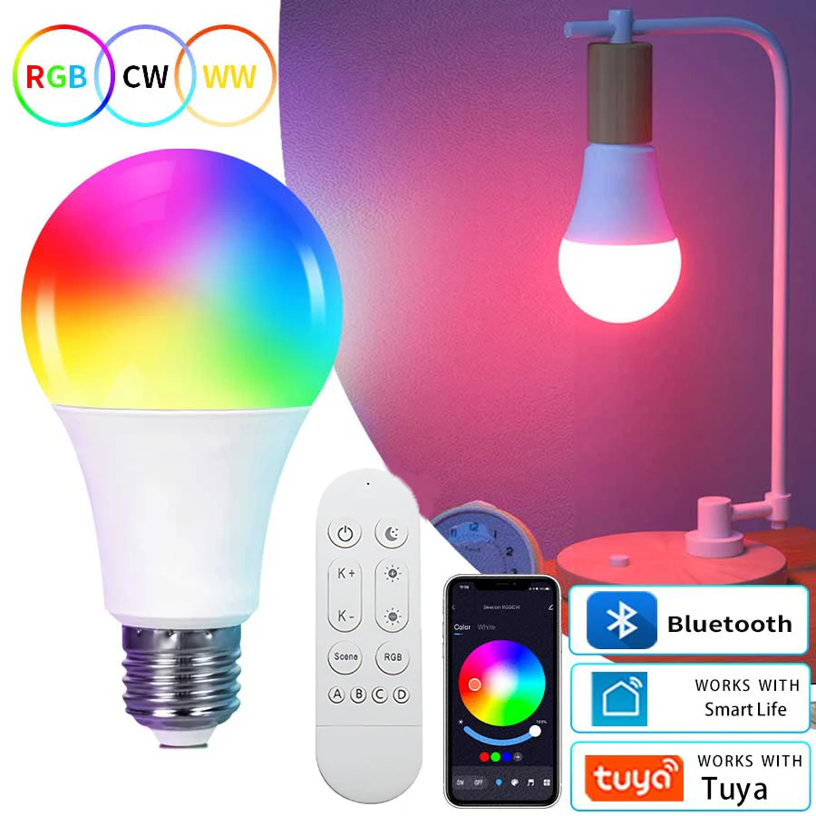

Tuya Smart Bluetooth светодиодные лампы Smart Life APP E27 85-265 В 9 Вт BT лампа с дистанционным групповым управлением для декора спальни