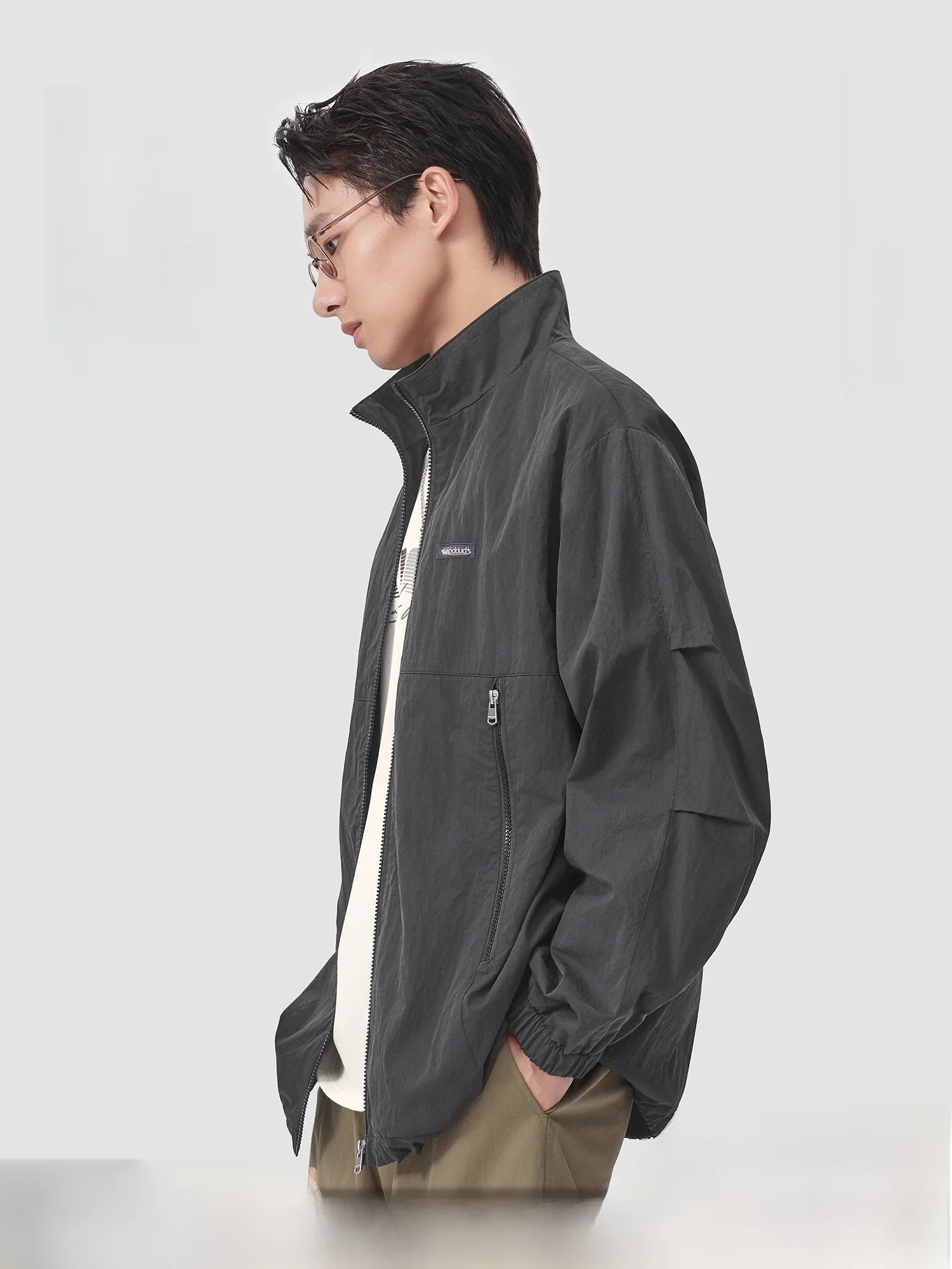 

American Sle Men's Soft ell Jaet Vintage Wrinkle Thin Spring Autumn Zipper Closure Casual Faion Urban Youth Coat