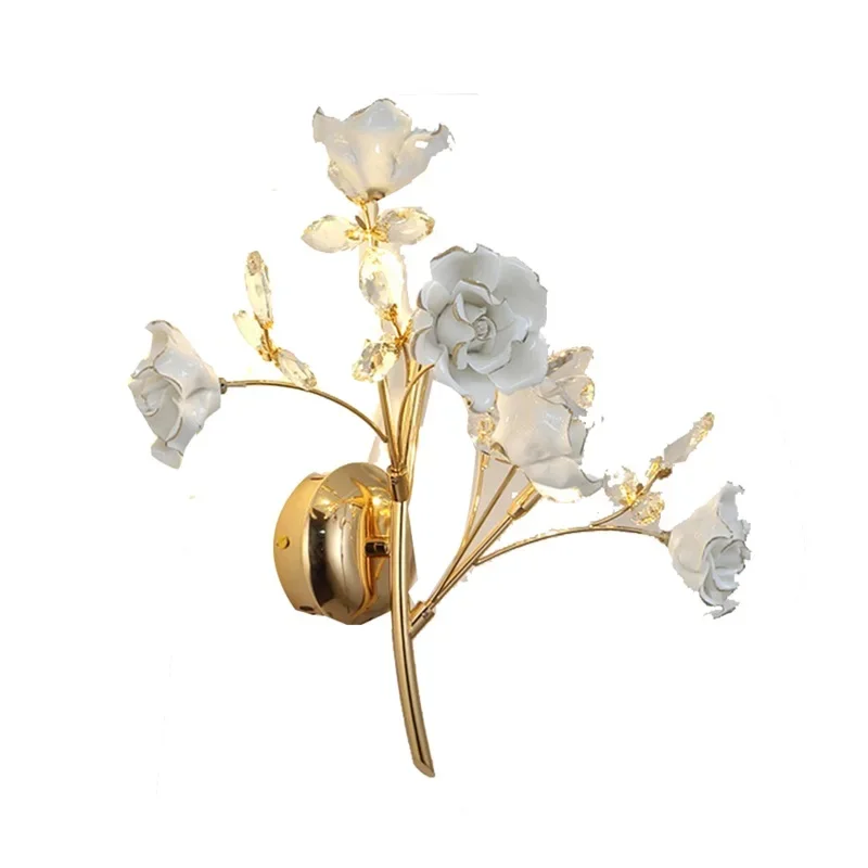 PLLY European Style Indoor Wall Lamp Pink Crystal Luxury Fixtures LED Modern Light Sconces for Home Decoration