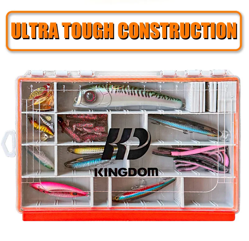 KINGDOM Angelgerät-Box, 2 Größen, Organizer mit herausnehmbaren Trennwänden, multifunktionale Tackle-Tabletts, Box für Angelköder-Zubehör – Detail 8