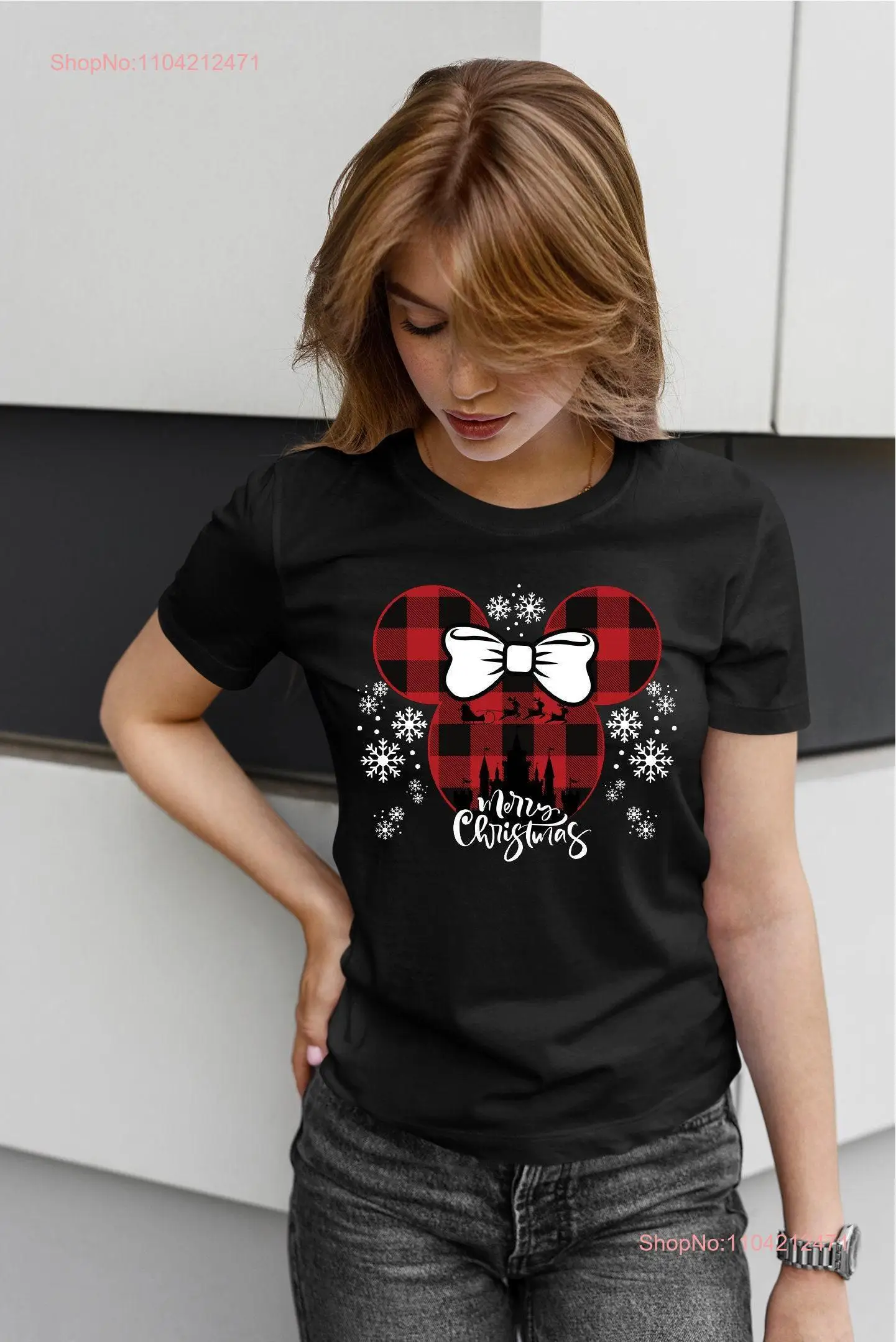 Feliz Navidad camiseta Idea navideña Buffalo Plaid niñas traje Magic Kingdom Kids NR018 mangas largas o cortas