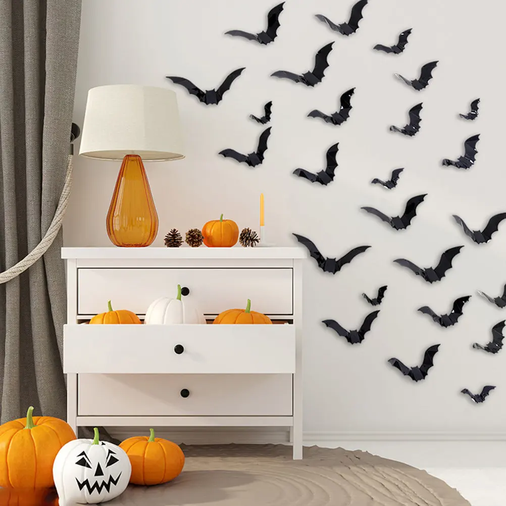 72Pcs Halloween Bats Wall Stickers 3D PVC Decals Strong Adhesion No Paint Damage for Walls Glass Shelves Doors Windows Party