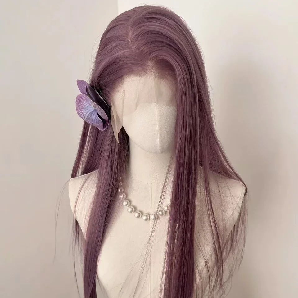 Lavender Purple 13x6 Straight Lace Front Wigs 26inch Daily Use Wear and Go Glueless Cosplay Wig Synthetic Lace Wigs for Women