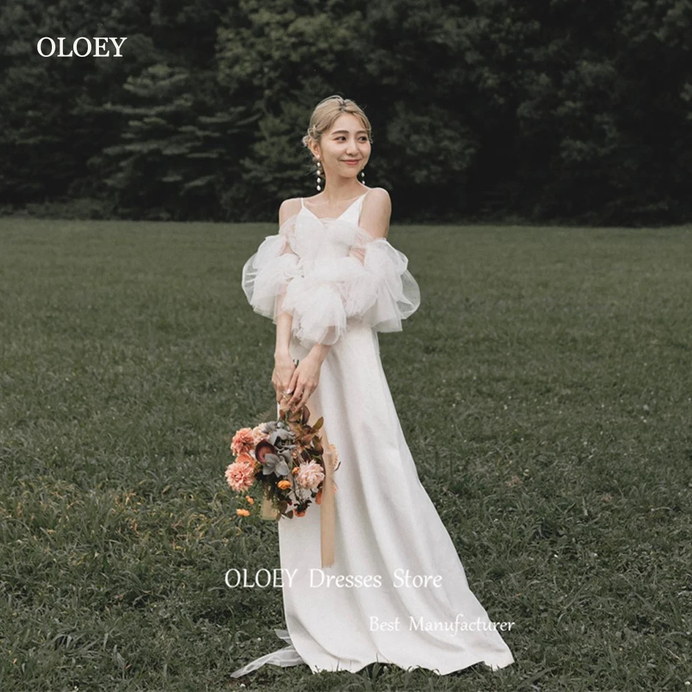 OLOEY-Robe de Mariée Élégante en Satin de Corée, Bretelles Spaghetti, Manches sulfBouffantes, pour Patients, quel que soit le Jardin, sur Mesure